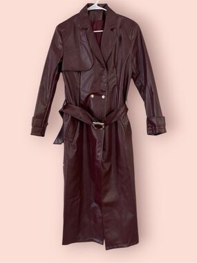 SHEIN Vegan Leather Belted Trench Coat
